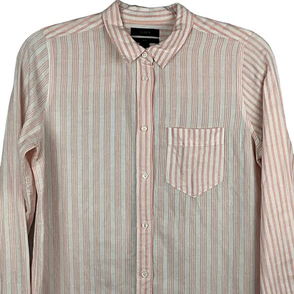 J. Crew Womens Boy Fit Washed Cotton Linen Shirt Pink White Stripe Button Up 4T - Picture 3 of 12